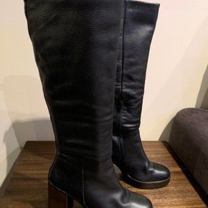 Italian Black Leather Boots High Heels